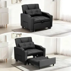 Convertible Reclining Sofa Bed with Vibration Massage Lumbar Pillow, Multi-Function PU Leather Sofa Chair, Chaise Lounge