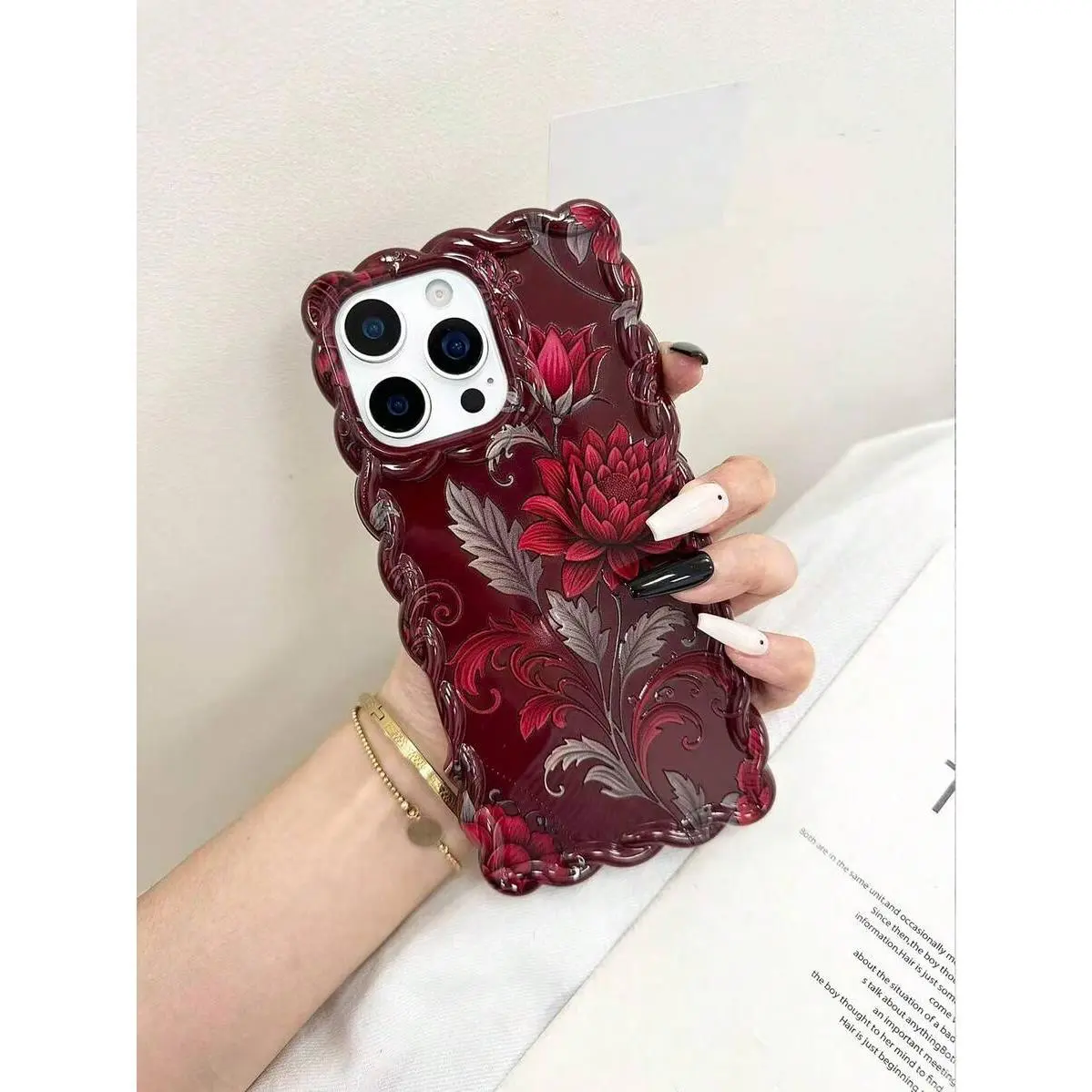 Minimalist Cream Wavy Floral Painted Thick Shockproof Protective Phone Case Compatible With IPhone 17pro/17Air /17/17promax16/11/16pro/16plus/16promax/16e/15Promax/13/14/12/XS/XR/7G/8P, Anti-Drop Phone Protective Case
