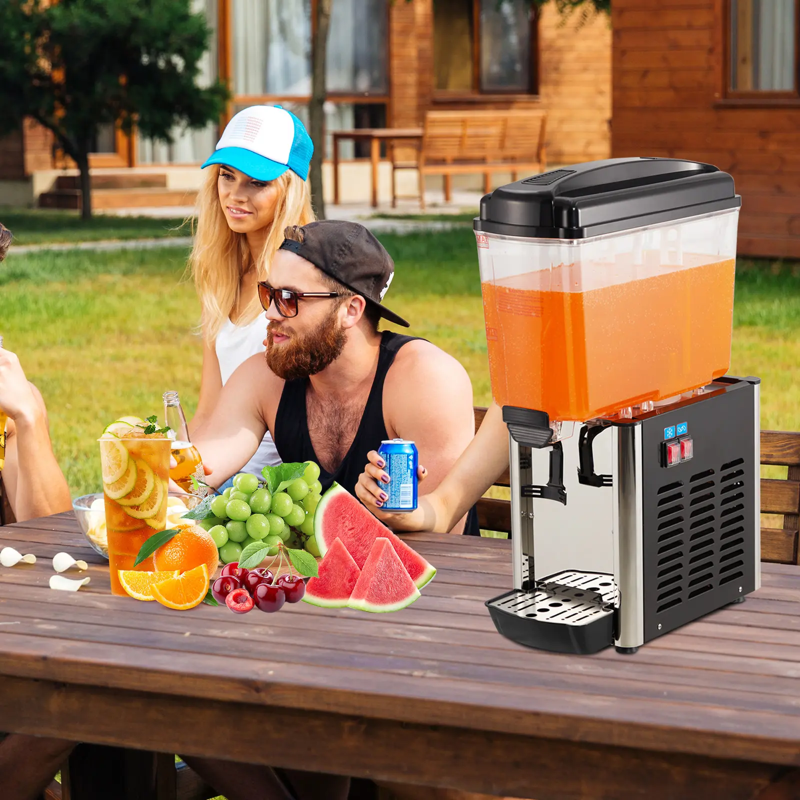 Commercial Beverage Dispenser 4.8Gal/18L, 200W Iced Beverage Machine,Stainless Steel Cold Drink Machine with Thermostat Control, Food-Grade PC Tank & Stirring Rod, For Juice, Iced Coffee, Cocktails