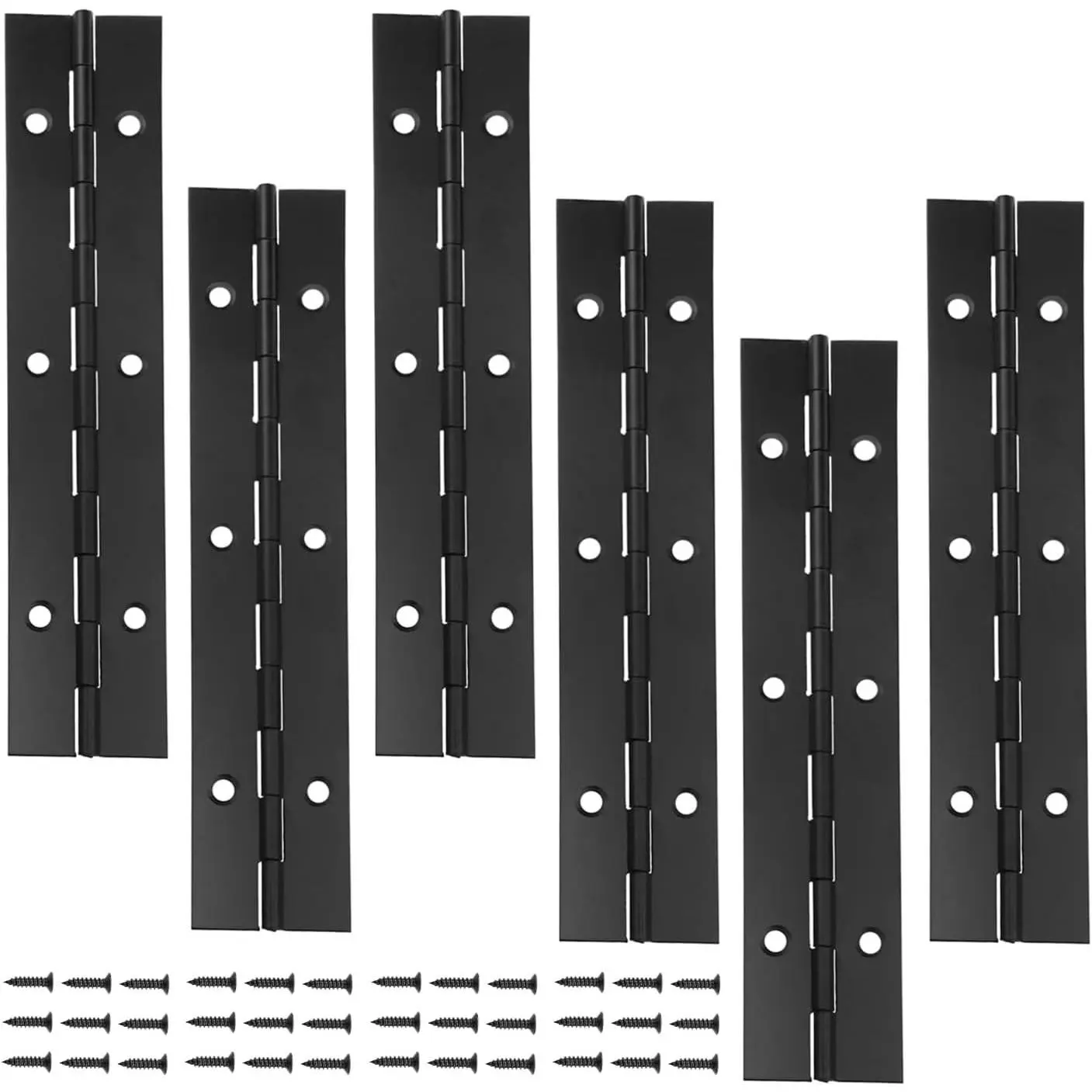 6Packs Black 6-Inch Heavy Duty Stainless Steel Piano Hinge,1.2" Open Width Continuous Piano Hinges for Wood Furniture Tool,Piano Cabinets, Includes Pre-Drilled Holes and Screws