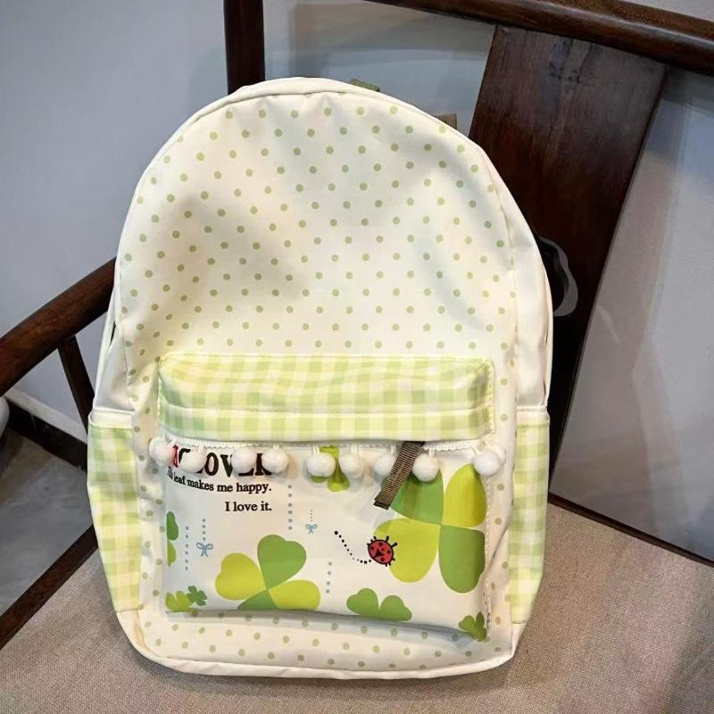 Japanese School Backpack Lucky Clover Print Bag Large Capacity Mochila Student Canvas Bags for Woman Portable Travel Sac Femme