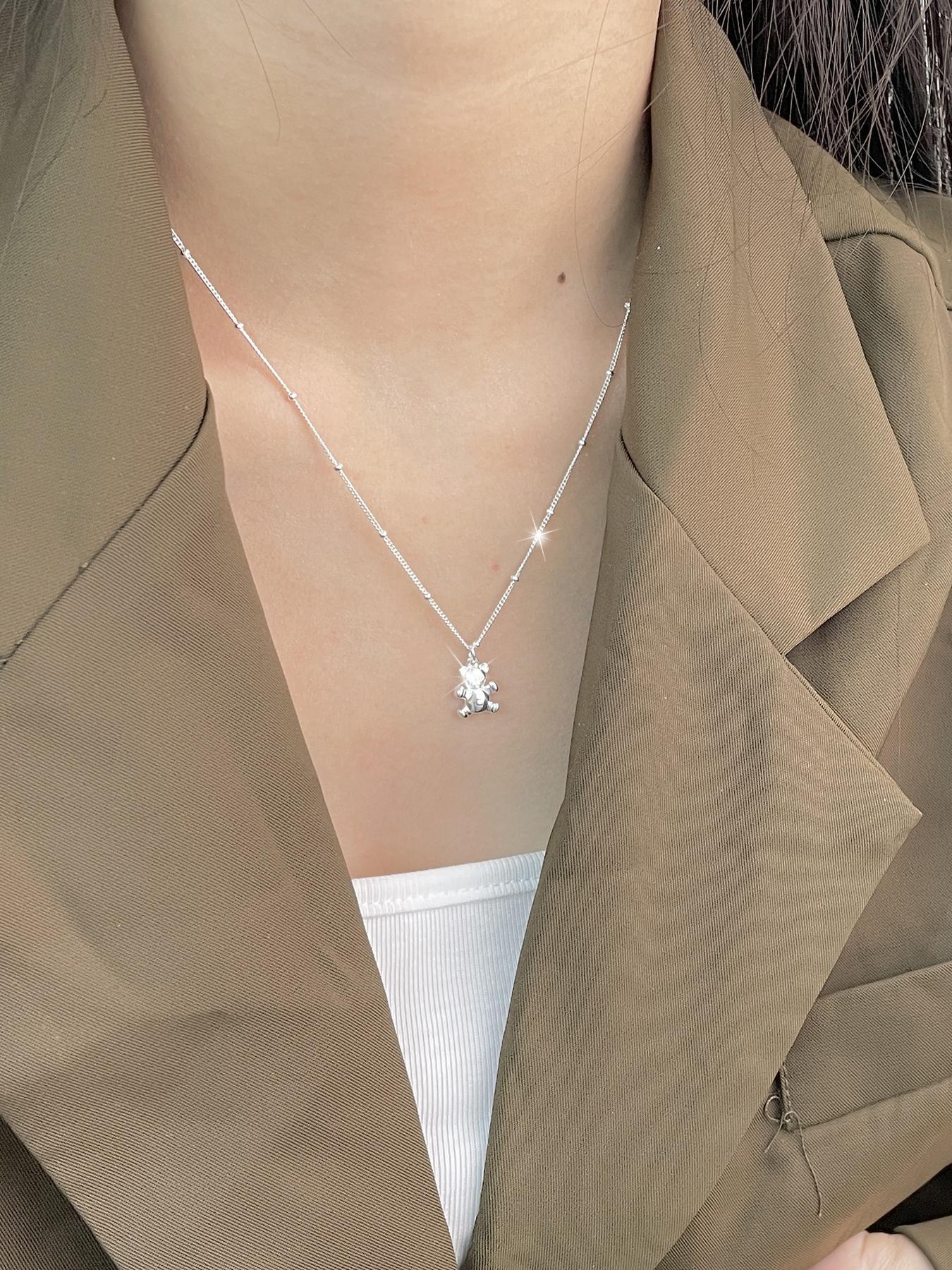 S925 Sterling Silver Cute Cartoon Bear Pendant Necklace, Fashion Jewelry for Party, Daily Clothing Decor, Trendy All-match & Exquisite Jewelry for Birthday Gift