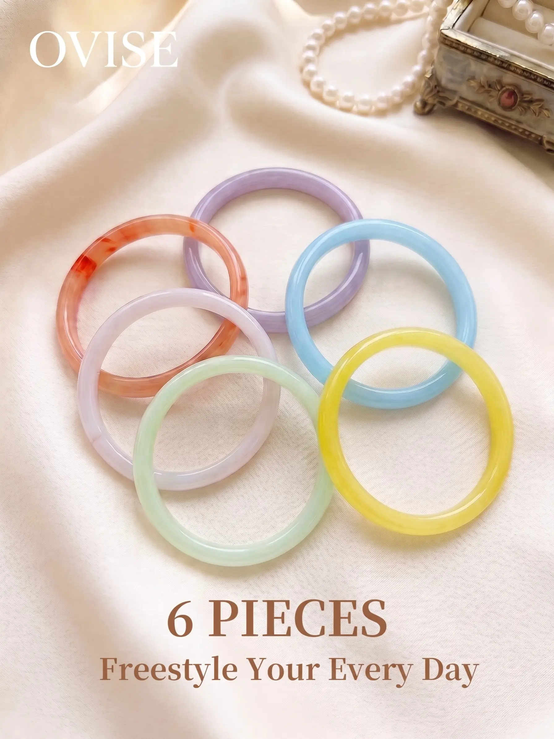 6-Piece Set Chinese Jade-Like Bangles with Gift Box, Exquisite Bracelet, Perfect for Blessing and Memorabilia, 62mm Wave Print Elegant Style