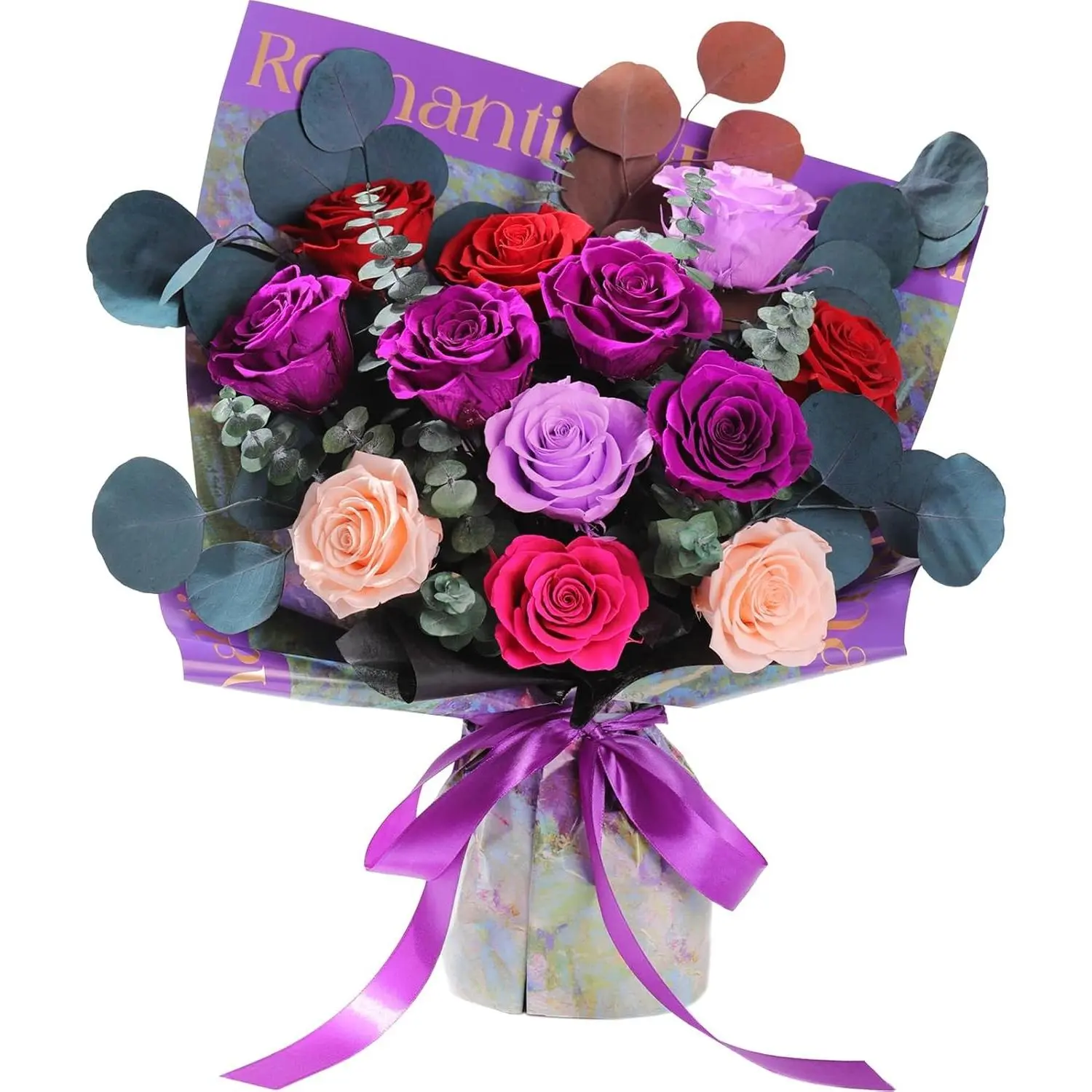 Flowers for Delivery Birthday Flowers Gift for Her,Preserved Flowers Bouquet 12 Roses Mixed Bouquet,Rose Gifts for Women Mom Grandma(Mixed 12 Purple-A Roses)