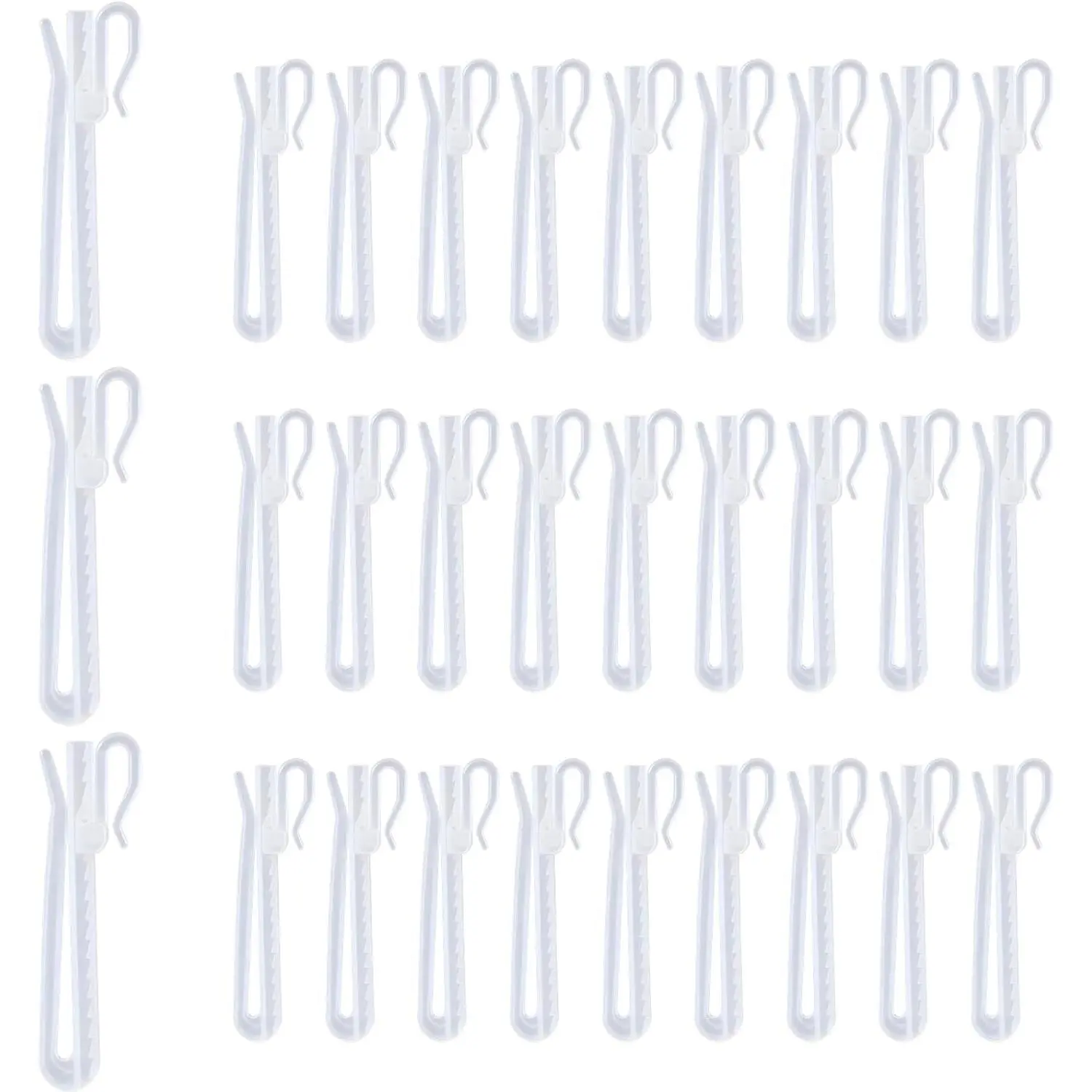 Plastic Curtain Hooks, Adjustable Pinch Pleat Hooks, Ratchet System Pinch Pleat Curtain Hooks for Window Curtain, Door Curtain and Shower Curtain (30PCS)