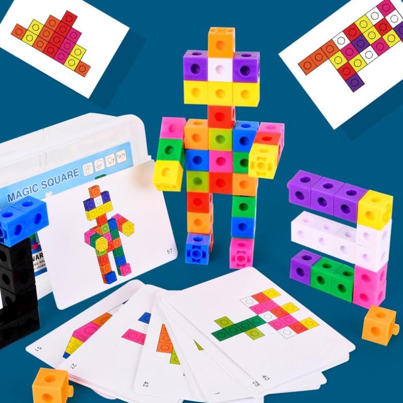 Colorful Cube Puzzle Toy, 60 Pcs/Set Intelligent Cube Puzzle with 30 Pcs Double-Sided Activity Cards, Logical Thinking Training Toy, Shape Recognition Puzzles #GLOBAL PICKS