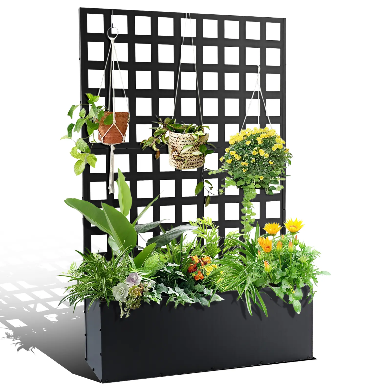 71"H Mobile Metal Raised Garden Bed with Trellis & Wheels, Privacy Screen Planter Box for Balcony Climbing Plants