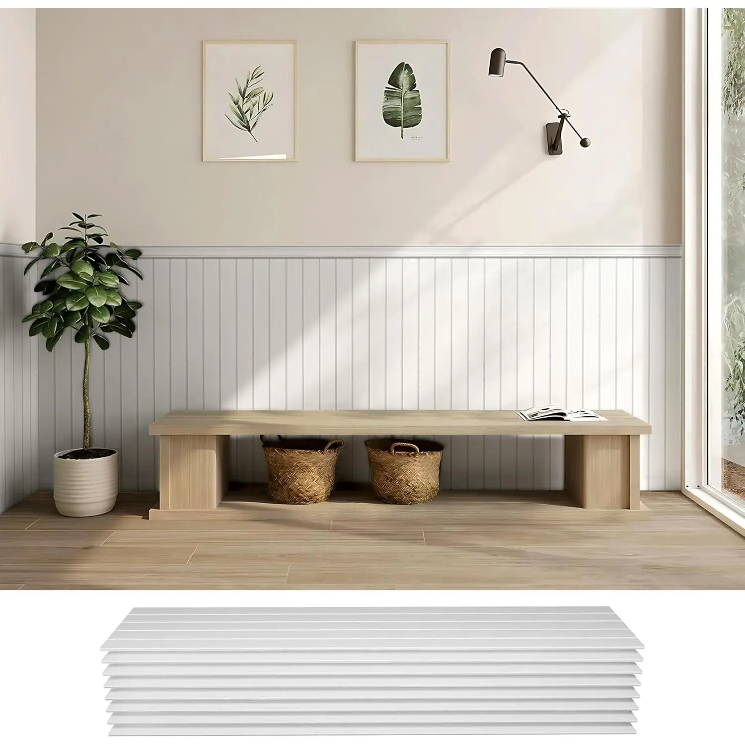 Wainscoting Wall Panel Kit 8PCS 38.7” x 9.65” Decorative Wall Panels Paintable Waterproof Panels for Living Room Dining Room & Hallway Easy DIY Covers 20.7 Sq.Ft(White)