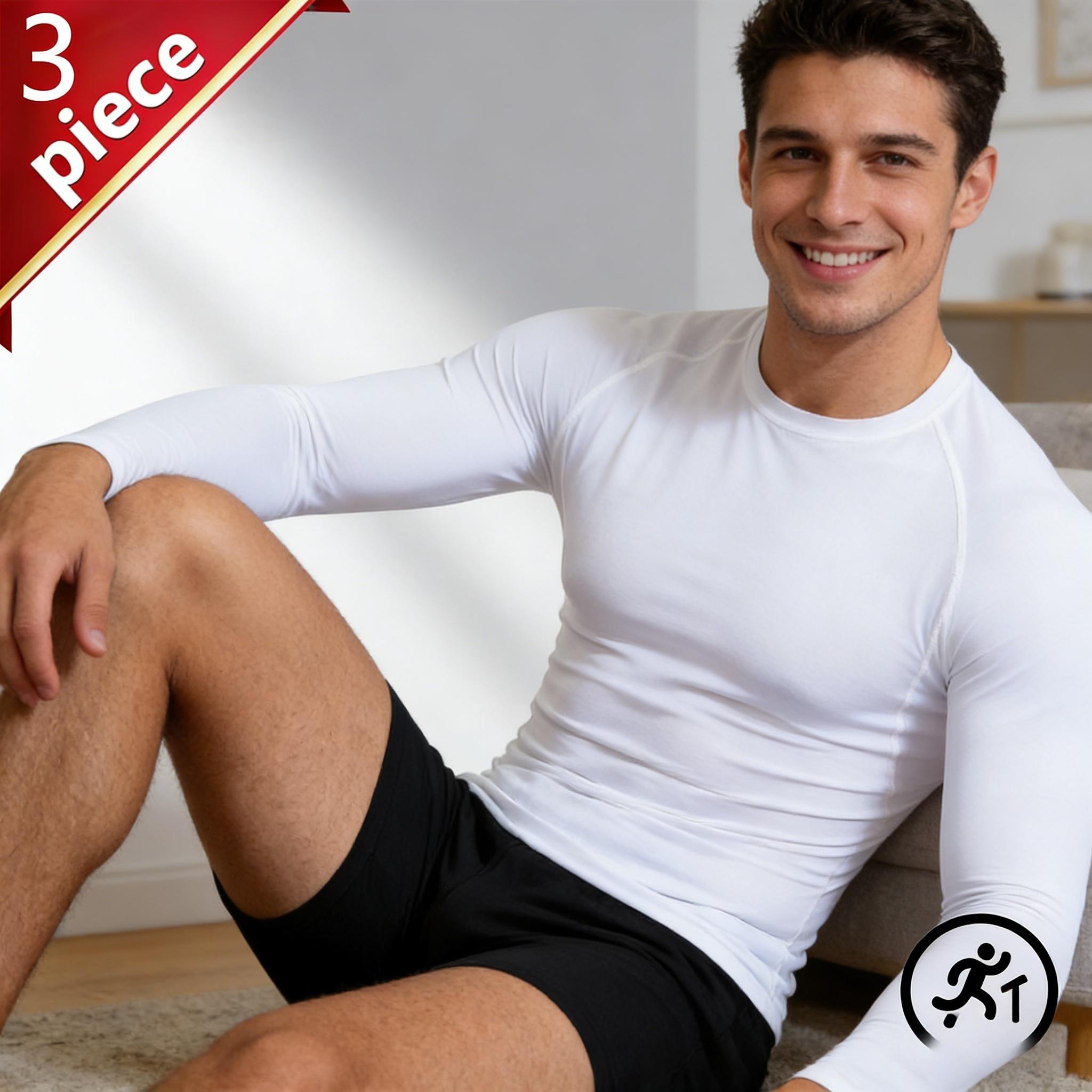 3 Pack Men's Compression Long Sleeve Shirts Quick Dry Moisture Wicking Gym Workout Tops