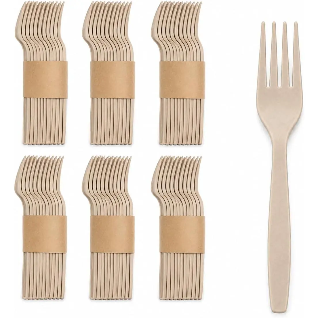 Compostable &  Disposable Fork, 10 Count | Plastic-Free -Based  Fiber Cutlery | No  | No Microplastics | USDA BioPreferred Certified |  Taiwan