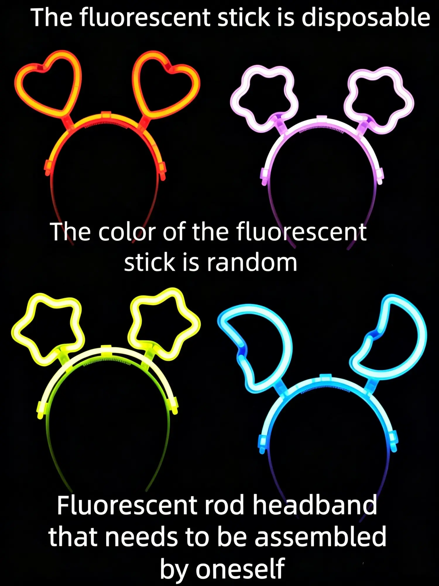 4 Random Color Glow Stick Night Light Headbands, Perfect for Women's Performances, Parties, Music Festivals, Carnival, Cartoon Fashion Hair Accessories