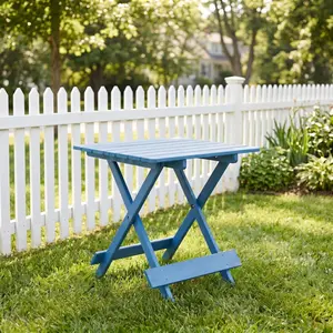 Solid Wood Folding Square Outdoor Table - Portable, Space-Saving for Backyard, Balcony - Blue Patio Side Table
