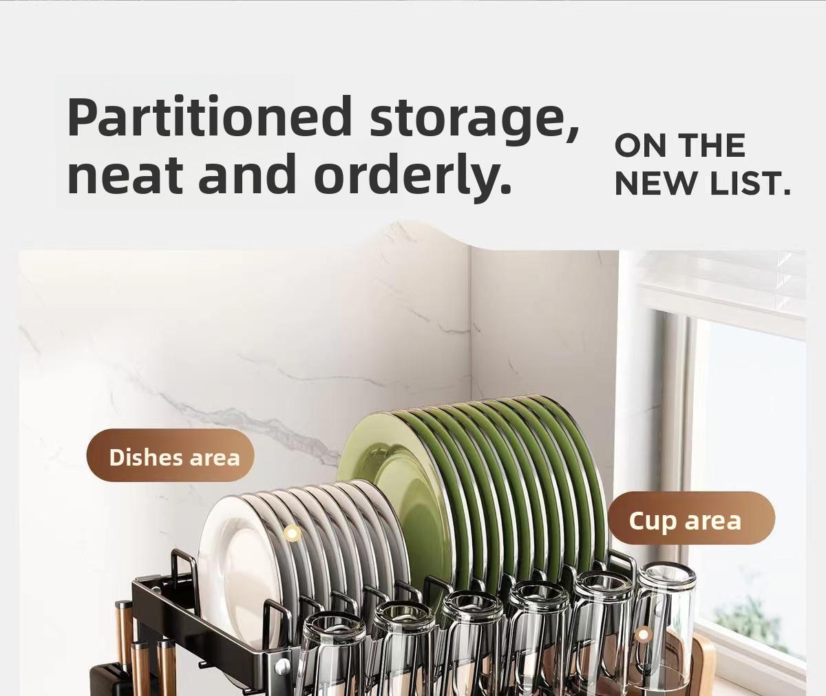 Kitchen Dish Drying Rack, Large Capacity Dish Drain Storage Rack, Household Tableware Storage Rack, Kitchen Gadgets, Multifunctional Storage Organizer, Kitchen Organizer