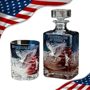1 Set 250th Anniversary America We The People Heritage Whiskey Glass, Glass Tumblers for Liquor Bourbon, Wine, Memorial Gifts for Men, Father's Day, Embossed Eagle & US Flag Design for History Buffs