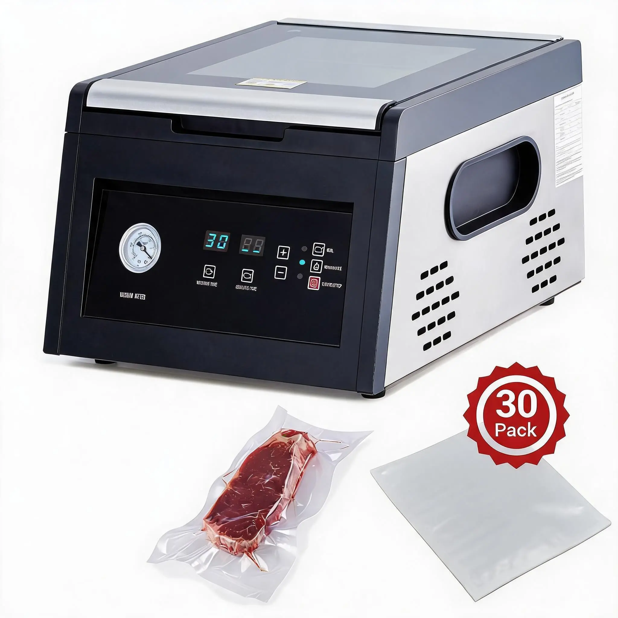 Garvee Commercial Chamber Suction Sealer Machine, Tabletop Auto Suction Packaging - 14.17" Seal Bar - 13 m³/h Oil-Free Dry Pump - Marinade Function - 110V/60Hz