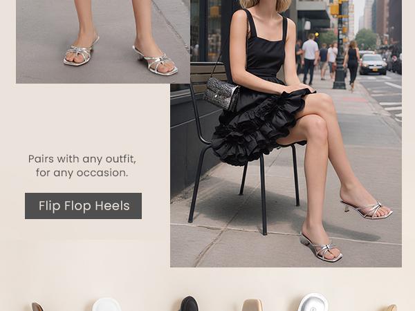 Athlefit Women's Strappy Kitten Heels Square Toe Flip Flop Low Heels Slip On Thong Heeled Sandals