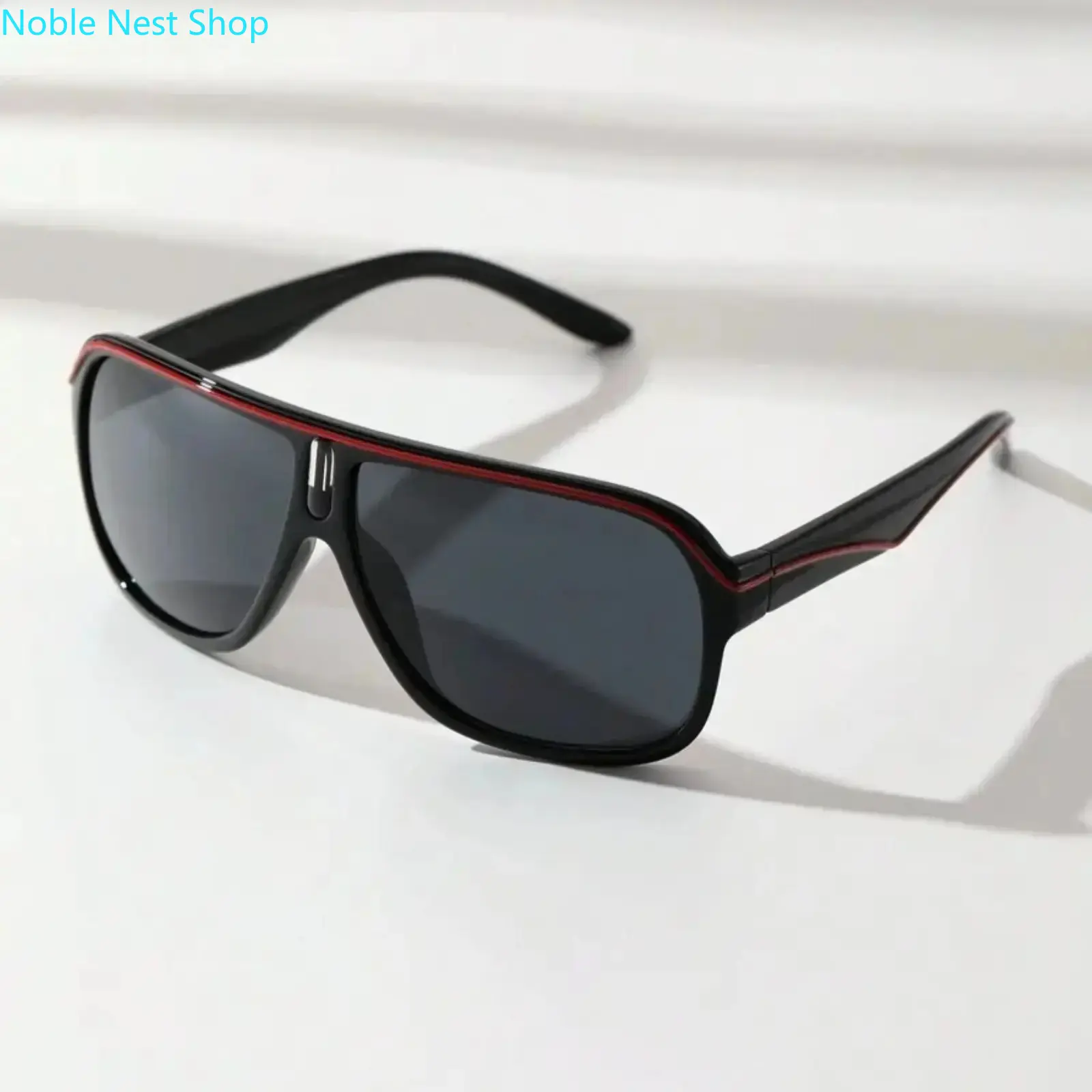 Men's Retro Aviator Sunglasses with Lightweight Polycarbonate Frame, Sport Shades with Decorative Lines, Includes Strap & Gift Packaging, Plastic, Cycling, One Size