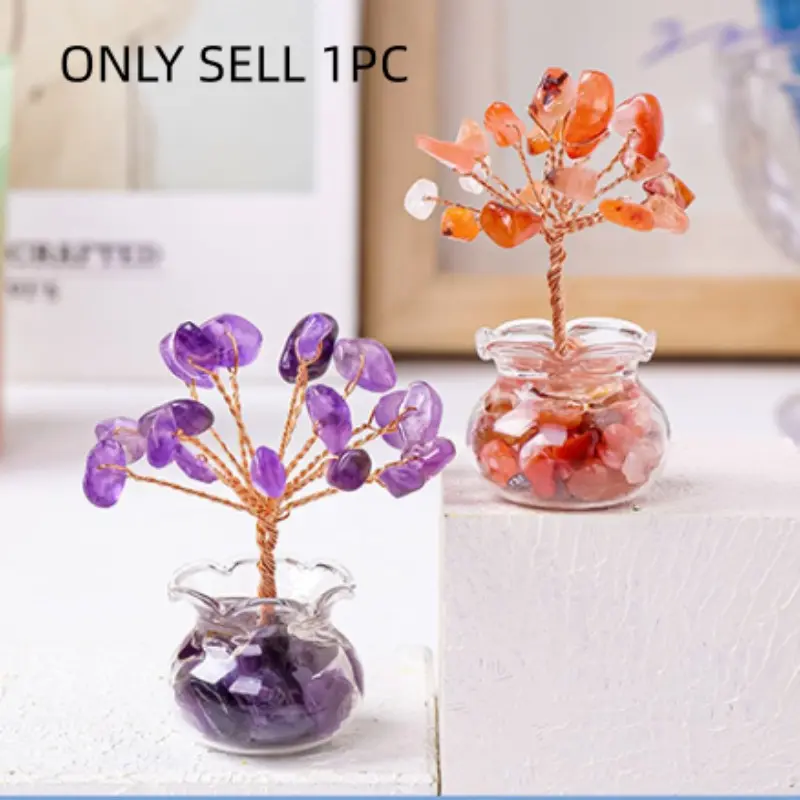 Crystal Tree Ornament, Crystal Wealth Tree, Crystal Pebbles, Crystal Planter, Car Dashboard Decor, Elegant Home Decoration