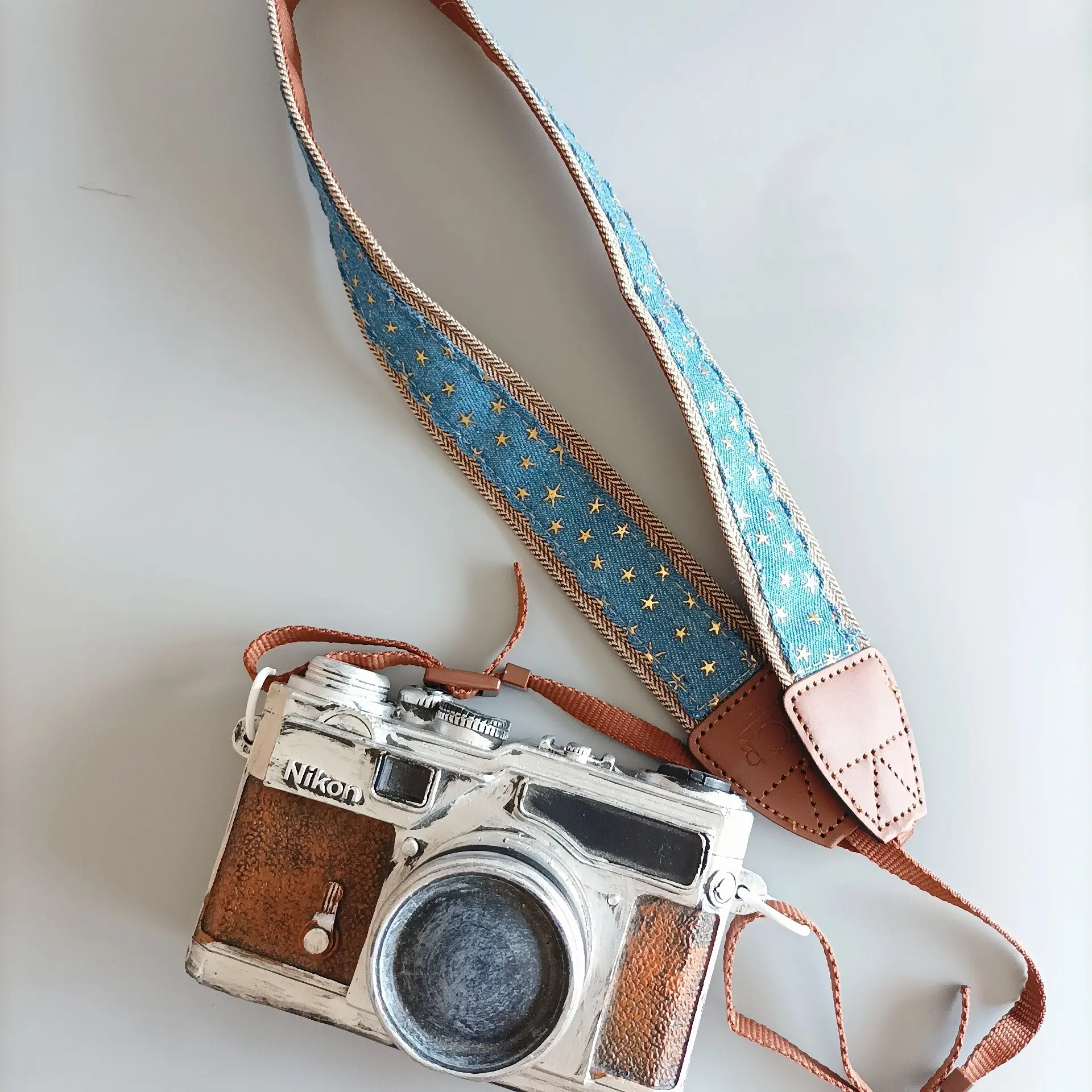Blue Denim Star Print Camera Strap, Soft Adjustable Vintage Buckle, Universal Digital Dslr Neck Strap, Boho Style Photography Accessory