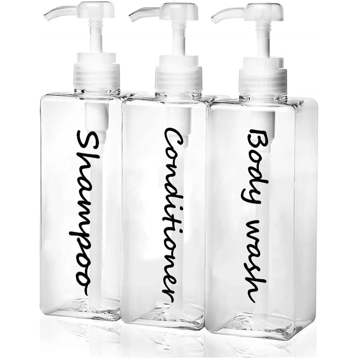 Shampoo Dispenser - Refillable Shampoo and Conditioner Bottles (Clear, Set of 3, 21oz) - Modern Shampoo Bottles for Shower Soap - Empty Shampoo Conditioner  Wash Dispenser (Black) (Black)