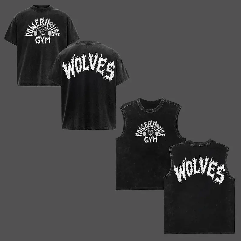 Men's Vintage Washed Oversized Shirt, Wolf Gym Graphic Sleeveless T-Shirt, Heavyweight Fitness Streetwear Top,Casual Attire, Sports, Beach Vacation Outfit & Gift