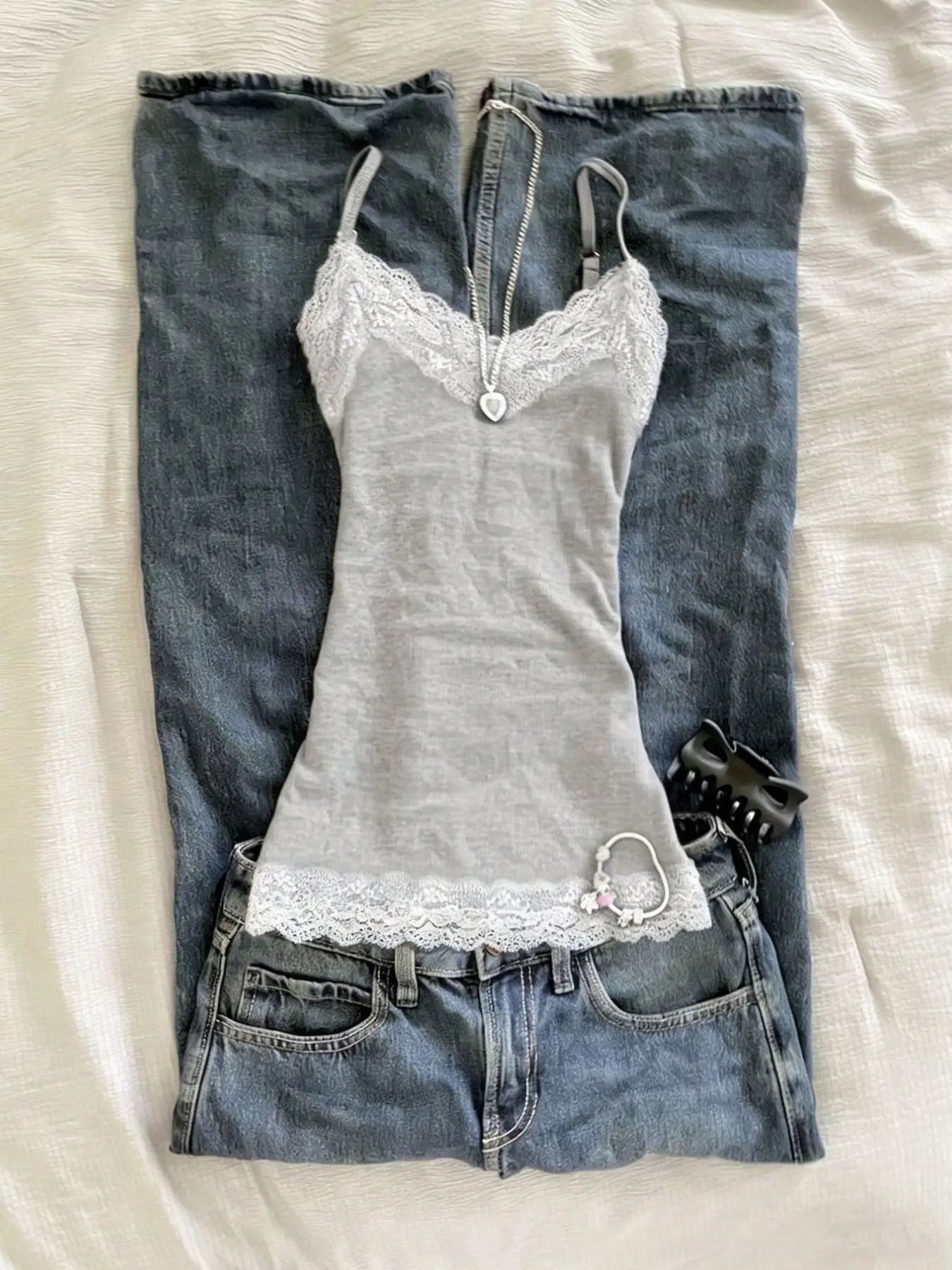 Women's Fashion Lace Trim Spaghetti Strap Tank Top, Pure Desire Slim Fit Bralette, Summer Y2K Street Style, Trendy and Stylish Clothing
