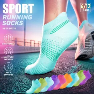 6/12Pairs Women's Colored Compression Socks, Shock-absorbing Low Cut Ankle Socks, Breathable Outdoor Running Socks for Spring and Summer, Colored Sports Socks, Suitable for Running, Hiking, Basketball, Football, Fishing and Other Sports