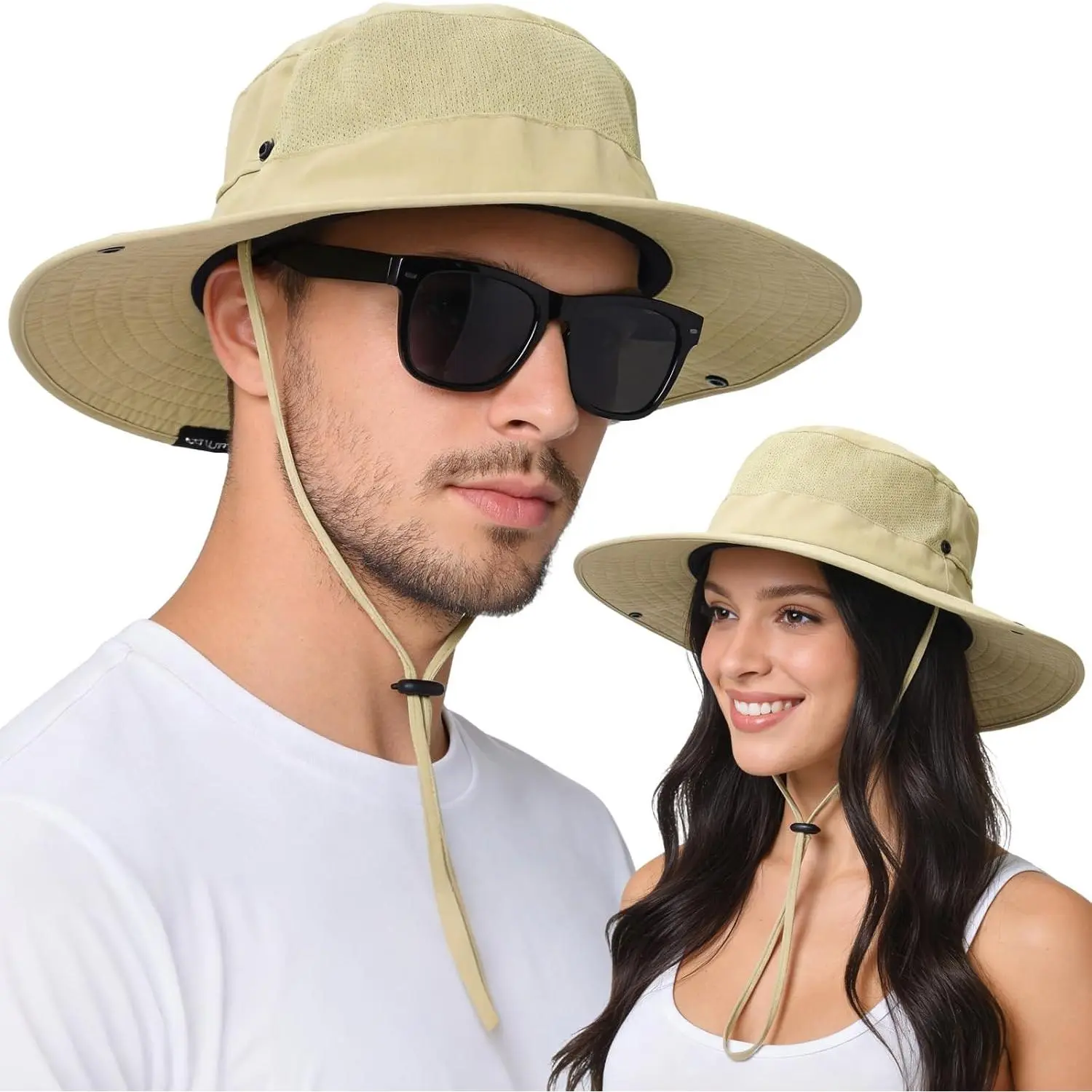 Unisex Cooling Sun Bucket Hat - UPF 50+ Wide Brim Polyester Blend Boonie Hat with Ponytail Hole, Adjustable Draw, Machine Washable, Packable, Lightweight for Hiking/Fishing Outdoor Activities