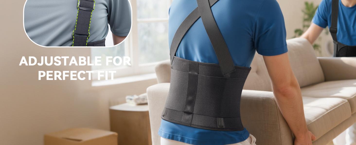 Work Back Brace for Men & Women, Adjustable Lower Back Support Belt with Suspenders, Heavy Duty Lumbar Support for Lifting, Construction, Warehouse Work, Pain Relief Safety Gear for Daily Use