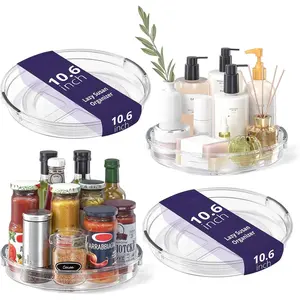 4 Pack Lazy Susan Organizer, Clear Lazy Susan Turntable for Cabinet, Refrigerator, Table Top, Kitchen, Bathroom, Pantry Organizers and Storage, 2 Sizes Included 12in, 10.6in
