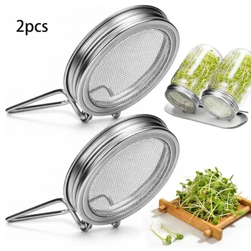 2pcs Sprouting Lids for Wide Mouth Mason Jars,  Reusable Stainless Steel Screen Bean Sprouts Growing Lid for Organic Alfalfa Broccoli Seeds Mung Bean Plant Germination Kits