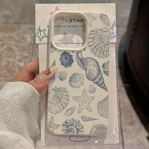 1pc Light Blue Shell, Starfish & Conch Patterned Textured TPU Full-Coverage Phone Case with Casing Protection for iPhone 17,16,15,14,13,12,11,Pro Max,X,XS - Mobile Phone Accessories