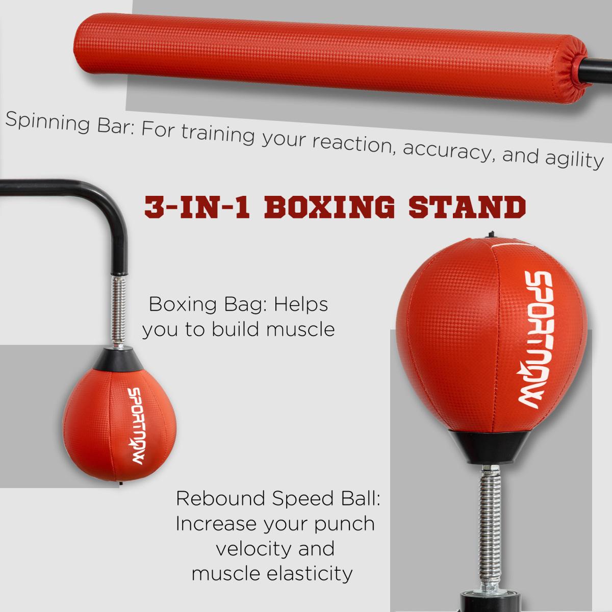 [Fahuac] Soozier 4'7"-6'8" Boxing Bag Stand with Speed Bag and Reaction Bar, Reflex Bag Training Equipment with Suction Cups and Shock-Absorbing System, Red, for Home Gym MMA