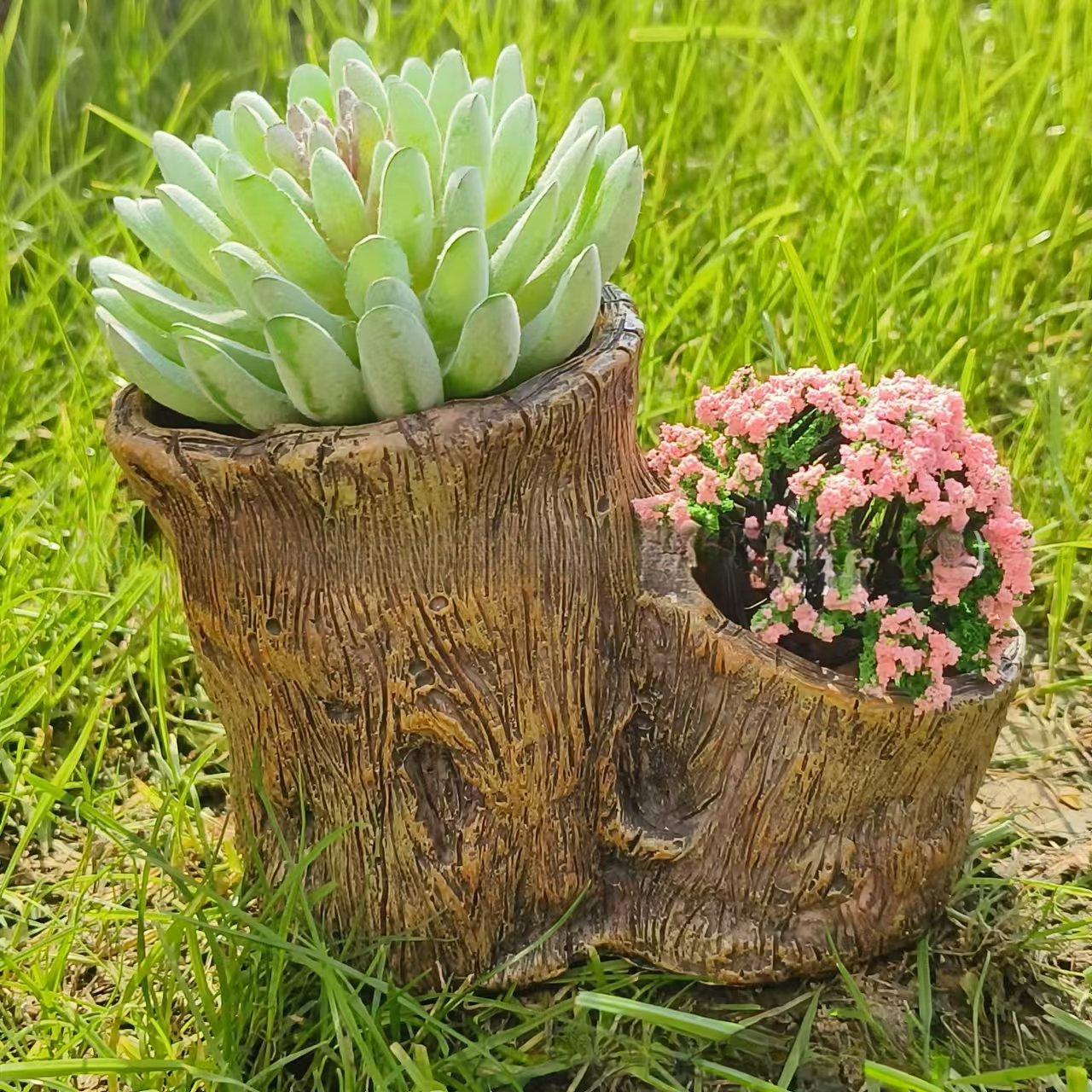 Resin succulent flowerpot garden decoration ornament, creative imitation tree stump succulent ecological gardening Resin succulent flowerpot garden decoration ornament, creative imitation tree stump succulent ecological gardening