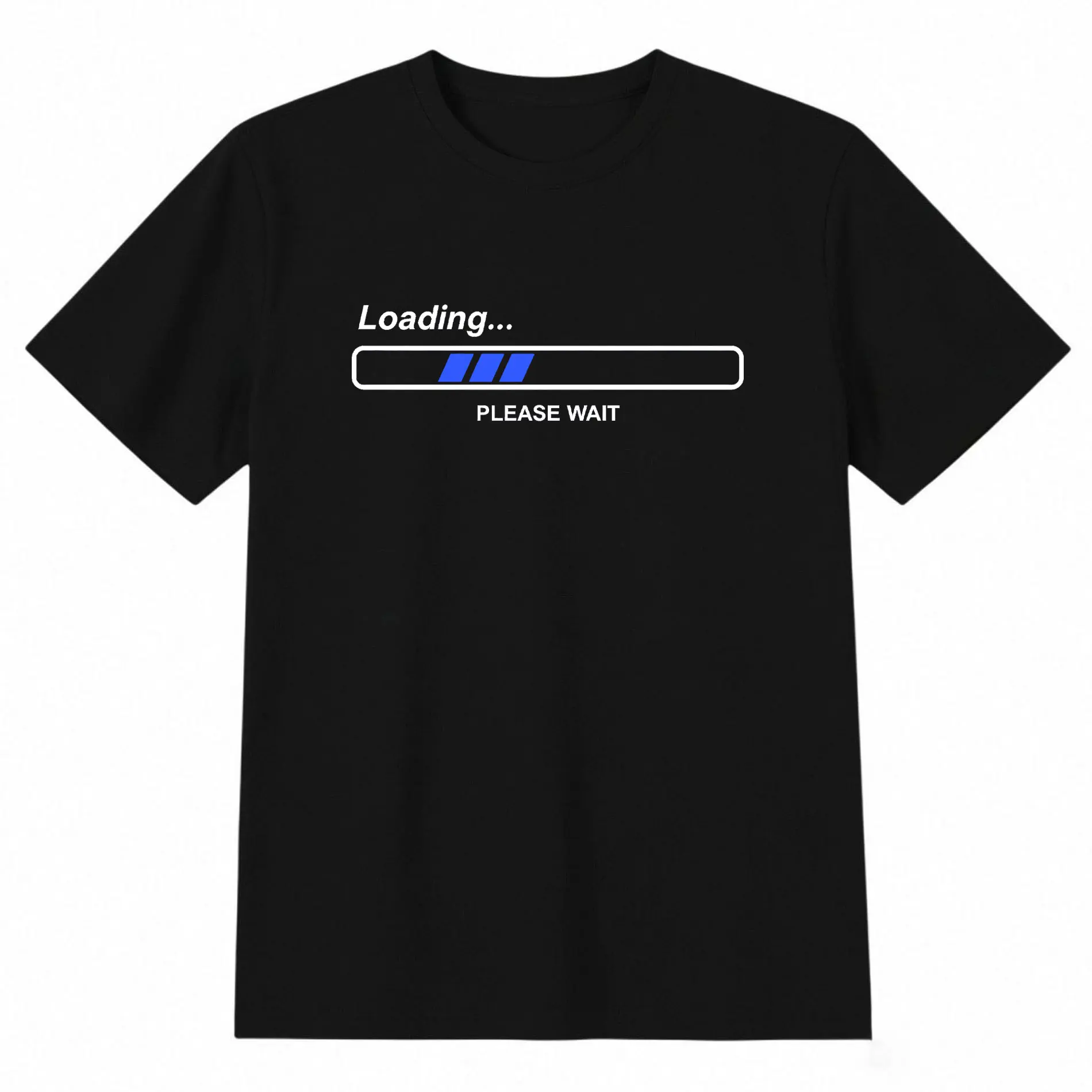 Men's Casual Streetwear Menswear Round Neck Top - Funny Computer Geek T-Shirt with "Loading Please Wait" Print