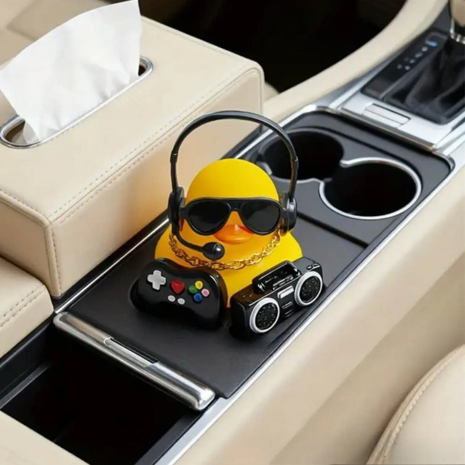 1Pc Cool Rubber Duck Dashboard Ornament, Mini Duck Figurine with Game Controller, Headset & Sunglasses Decor, Funny Car Interior Statue for Vehicle Desk Decoration & Novelty Gift