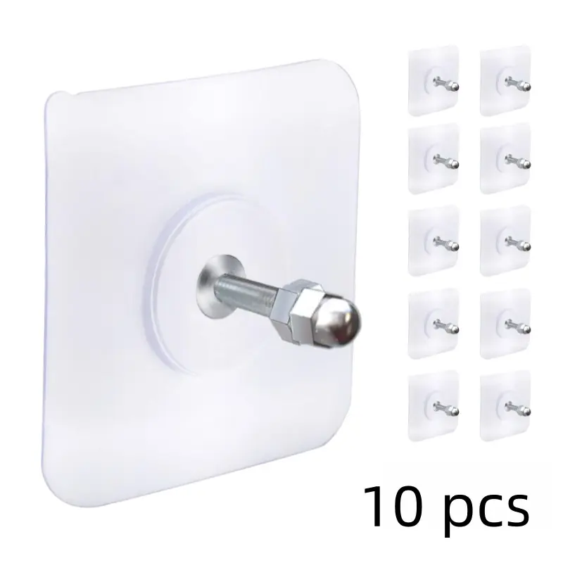 10-Pack 16mm Self-Adhesive Hooks, Reusable Wall Mount Organizer, Kitchen Bathroom Home Office, No Screws Needed