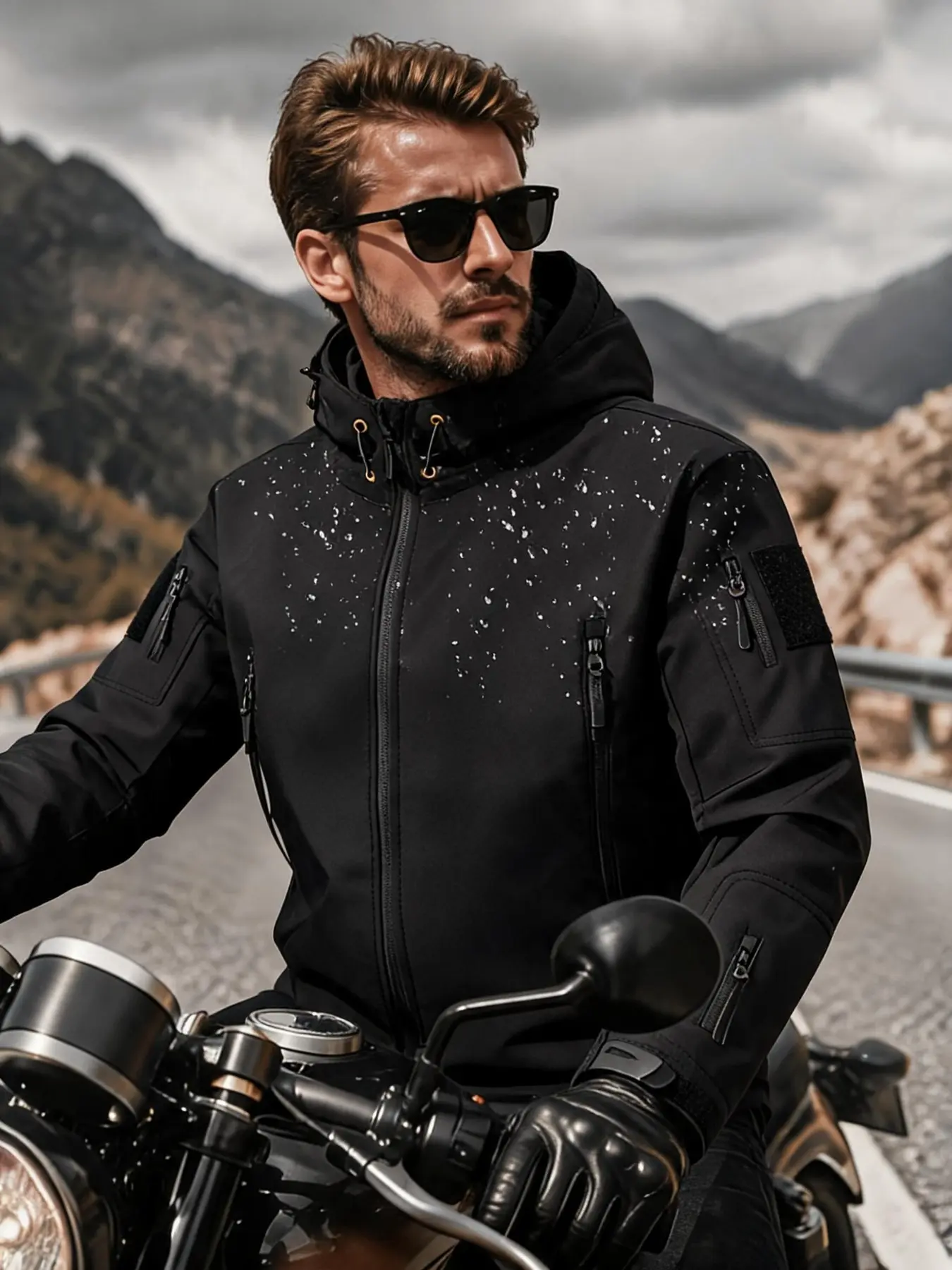Men's Windproof Waterproof Outdoor Jacket, Fleece Lined Zip Pockets, Tear-Resistant Hunting and Hiking Soft Shell Coat, Fall & Winter Outerwear