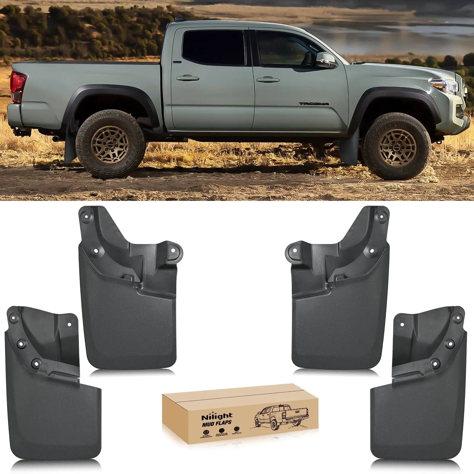 Nilight Front & Rear Set Mud Flaps for Toyota Tacoma 2016 2017 2018 2019 2020 2021 2022 2023