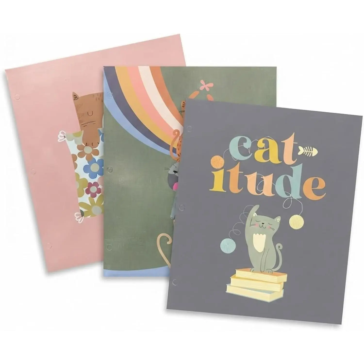 2 Pocket Folders Portfolios 3 Designer Patterns Letter Size Decorative Folders for Kids, Home, Office, School (Catitude)