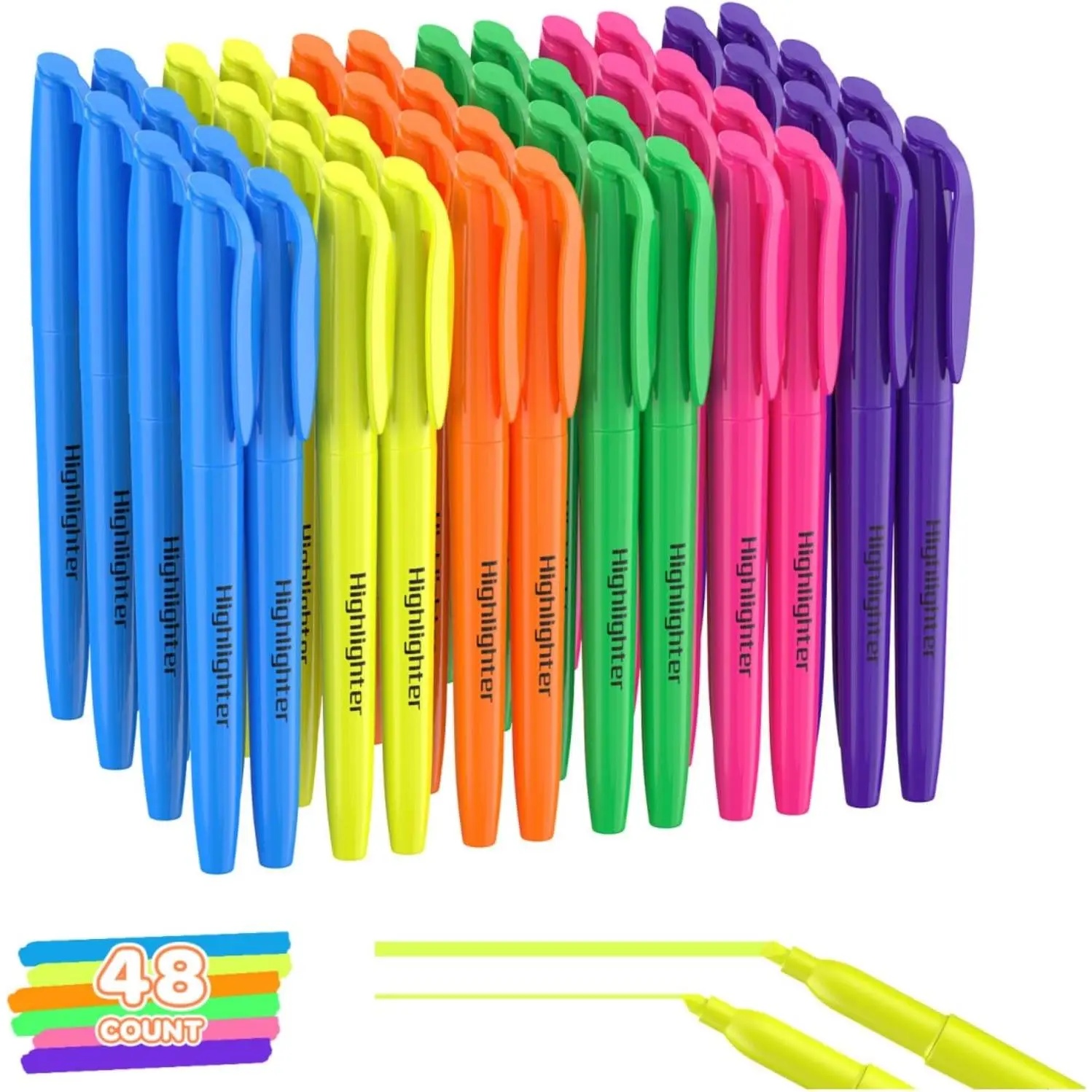 48 Count Highlighters Bulk - 6  Bright Colors, Chisel Tip, No Bleed & Quick Dry, Ideal for Note Taking, Studying, School, Office, Student & Teacher Supplies