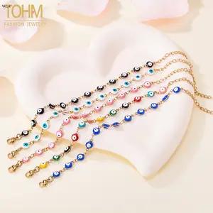 Evil Eye Bracelet 6mm Beaded Gold Chain Adjustable Protection Charm Lucky Multicolor Fashion Jewelry Gift Women Girls Daily Wear Special Occasion Trendy Accessory