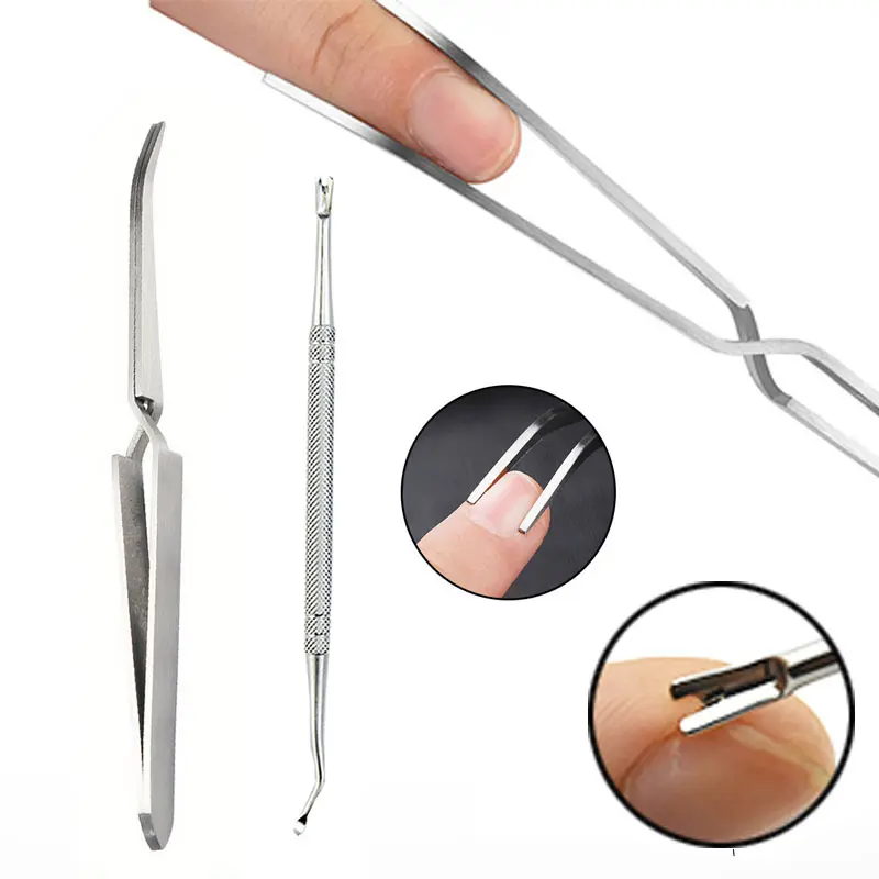 Stainless Steel Nail Art Tool 2pcs Set, Nail Shaping Clamp, Nail Styling Clamp, Cross Clamp, Cuticle Pusher, Double-Ended Cuticle Cleaner Tool, Suitable for Home and Nail Salon Use