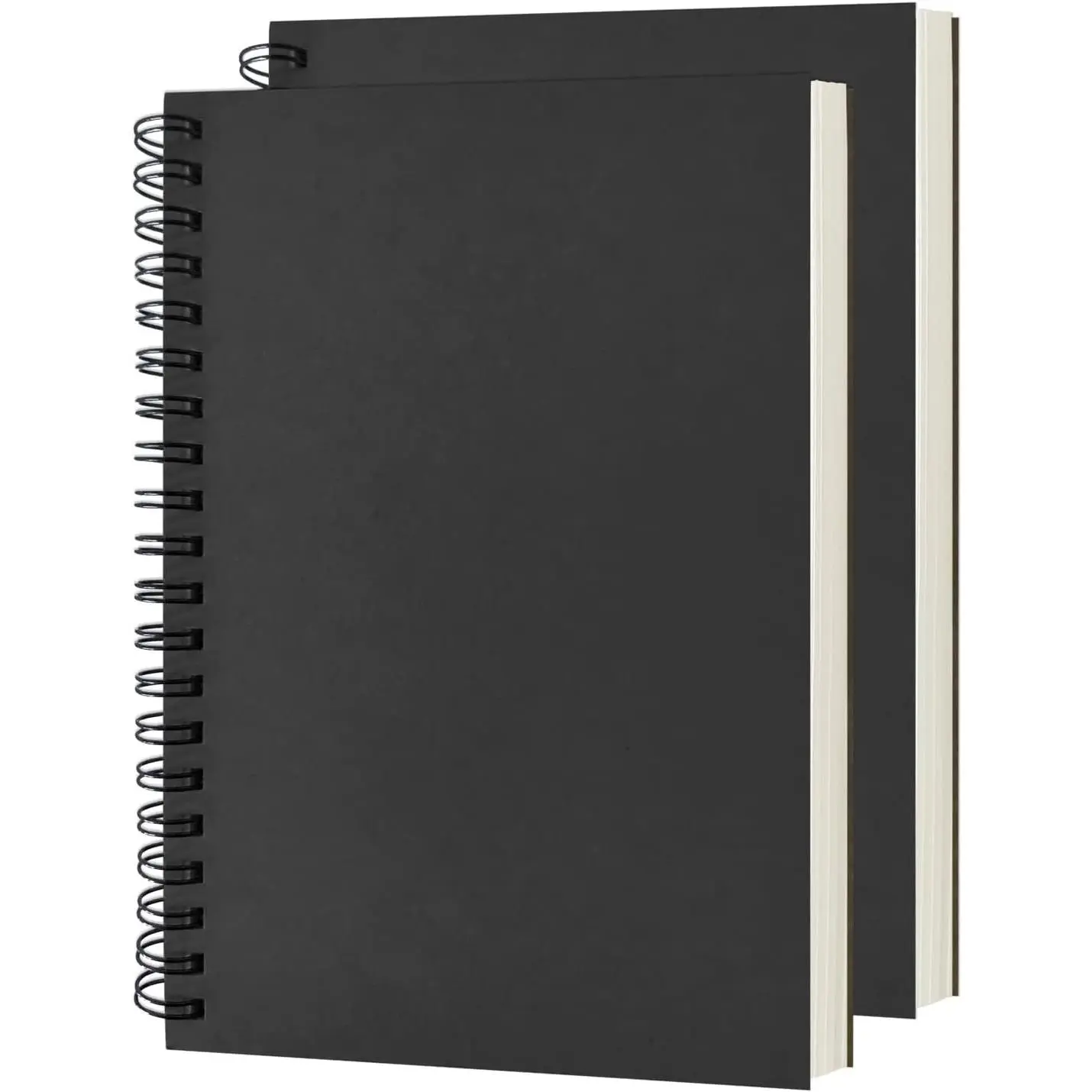 Blank Spiral Notebook, 2-Pack, Soft Cover, Sketch book, 100 Pages / 50 Sheets, 7.5 inch x 5.1 inch, 100GSM, (Black)