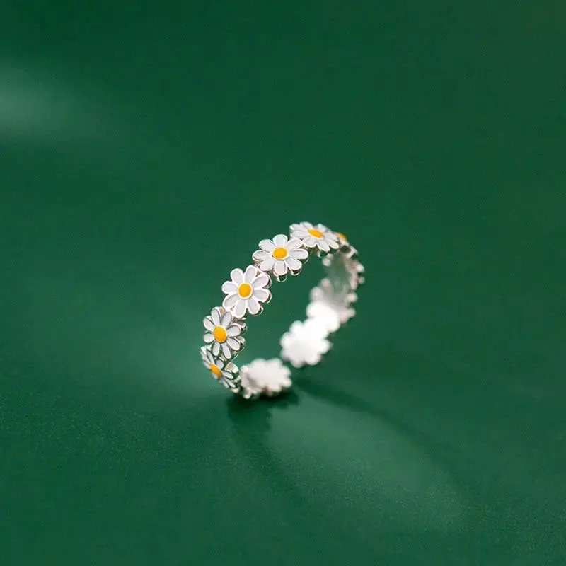 Vintage Daisy Flower Rings for Women Korean Style Adjustable Opening Finger Simple Ring Wedding Engagement Statement Jewelry Gif