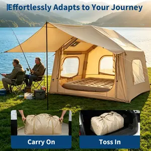6-Person Spacious Inflatable Camping Tent with Skylight, Quick Setup Outdoor Family Shelter, Large Canopy, Well Ventilated & Mosquito Proof Camping Tent