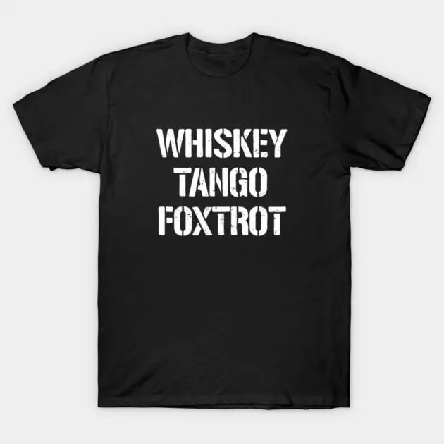 Men's Whiskey Tango Foxtrot Graphic T-Shirt, Distressed Short-Sleeve Classic Fit Tee in 100% Soft Cotton for Streetwear, Cute