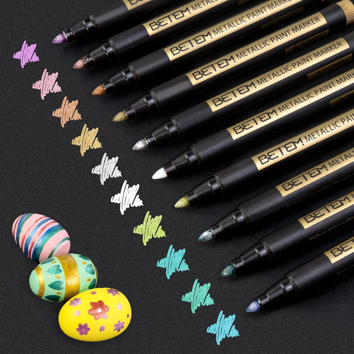 Metallic Markers Marking Tool - 10 Colors, 2mm Medium Tip Glitter Pens, Office Stationery for Scrapbooking, Teacher Appreciation, Card Making Kits