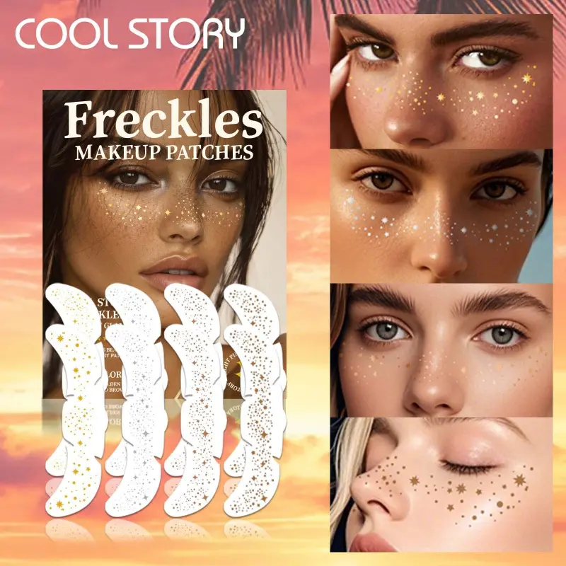 1Pack COOL STORY, Glitter Sparkle Makeup, Glitter Freckle Makeup Patches 8Pcs 5 Color Options Easy Apply Long Staying Transfer Resistant Facial Speckle Stickers For Beach Travel Festival Party Photoshoot Makeup Beginners Travelers, Glitter Cosmetic