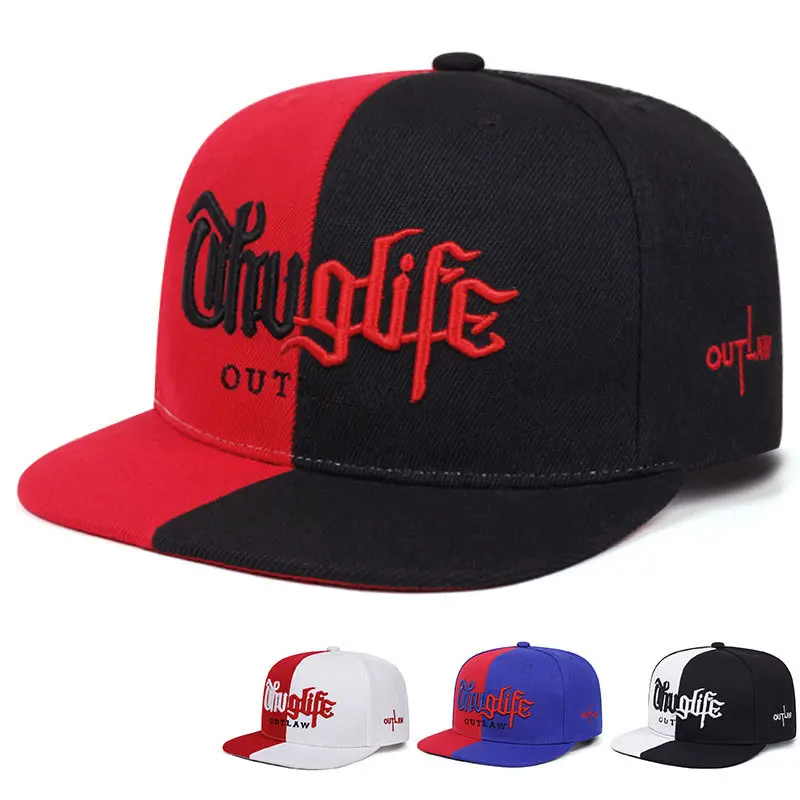 Men's Unisex Split-Color Snapback Hat - Retro Script Embroidery, Adjustable Cotton-Blend Flat Bill Cap for Clothes, Memorial Day Ceremony, Business Casual Outfits, Embroidery Trendy Hat